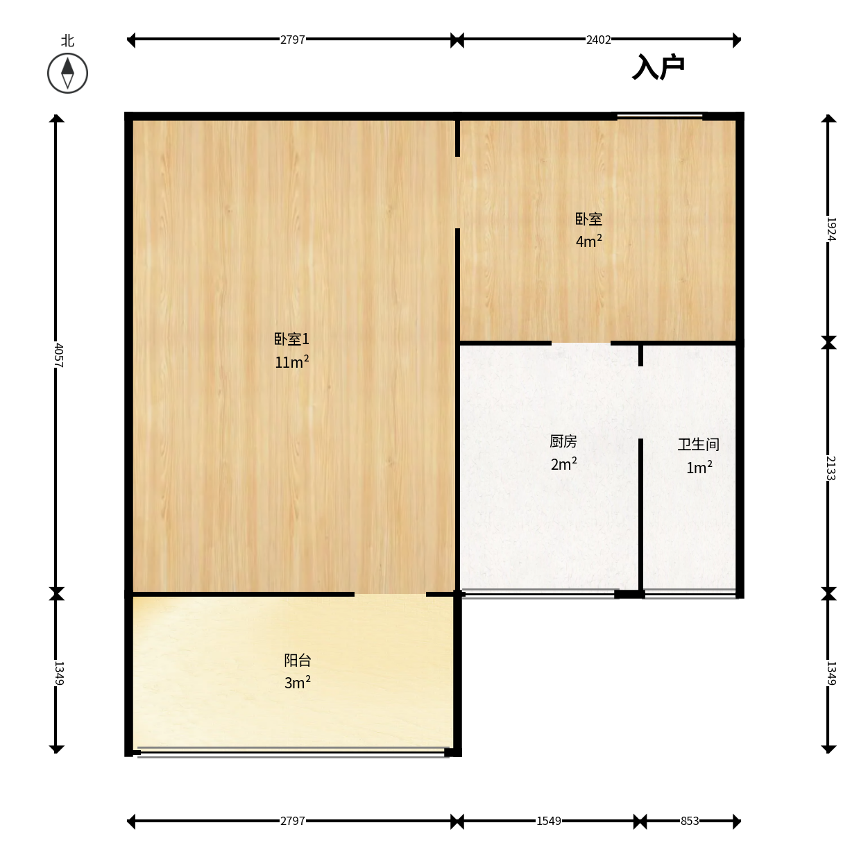 红花坡社区  1室1厅1卫    15.8万户型图