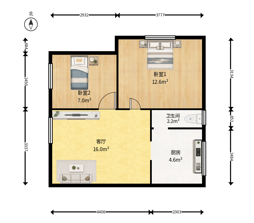 新华园  2室1厅1卫    38.0万户型图